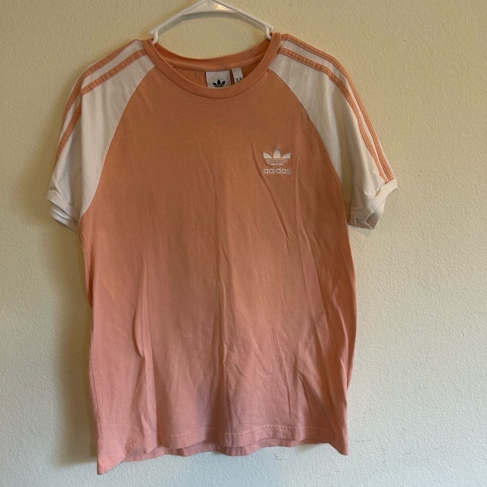 Adidas ladies medium peachy pink and white top